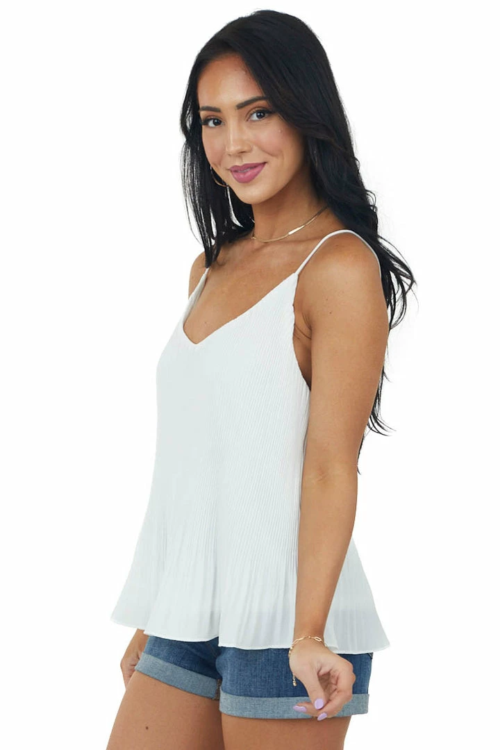 She + Sky Ivory Pleated Swing Cami Blouse With V Neck Tops 6 She + Sky Ivory Pleated Swing Cami Blouse With V Neck Tops