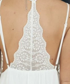 Lush Clothing Ivory Plunging Neck Lace Sleeveless Maxi Dress