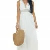 Lush Clothing Ivory Plunging Neck Lace Sleeveless Maxi Dress