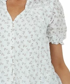 Umgee Ivory Printed Button Up Short Sleeve Blouse