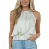 Allie Rose Ivory Printed Halter Neck Smocked Waist Top