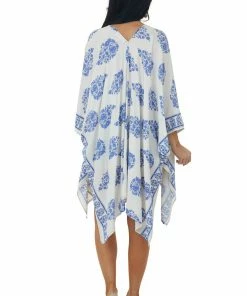 Haptics Ivory Printed Open Front Kimono With Side Slits