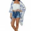Haptics Ivory Printed Open Front Kimono With Side Slits
