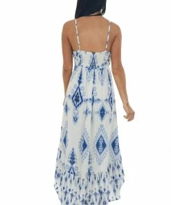 ANGIE Dresses Ivory Printed V Neck Sleeveless High Low Dress