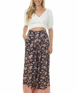 Ces Femme Ivory Puff Sleeve Surplice Tie Back Top Tops