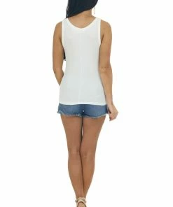 ZENANA Tops Ivory Ribbed Knit Fitted Tank Top