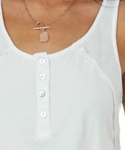 POL Clothing Ivory Ribbed Yoke Button Detail Knit Tank Top Tops
