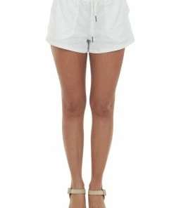 Trend Notes Bottoms Ivory Rope Drawstring Pocket Linen Shorts