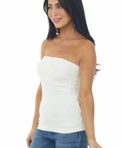 Nikibiki Tops Ivory Ruched Tube Top