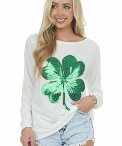 BiBi Ivory Sequined Clover Raglan Sweatshirt