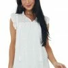 Hailey & Co Tops Ivory Short Sleeve Eyelet Tassel Detail Top 2 Hailey & Co Tops Ivory Short Sleeve Eyelet Tassel Detail Top