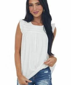 L Love Ivory Sleeveless Woven Top With Keyhole Detail