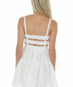 HYFVE Ivory Smocked Sleeveless Tiered Mini Dress