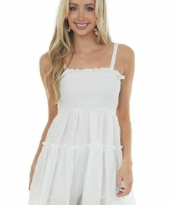 HYFVE Ivory Smocked Sleeveless Tiered Mini Dress