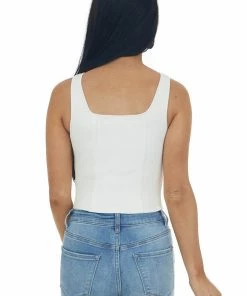 Listicle Ivory Square Neck Thick Sleeveless Crop Top Tops