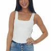 Listicle Ivory Square Neck Thick Sleeveless Crop Top Tops