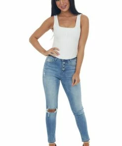 Listicle Ivory Square Neck Thick Sleeveless Crop Top Tops