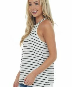 Haptics Ivory Striped Halter Neck Sleeveless Tank Top Tops 11 Haptics Ivory Striped Halter Neck Sleeveless Tank Top Tops