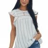 Staccato Ivory Striped Rounded Neckline Babydoll Blouse 1 Staccato Ivory Striped Rounded Neckline Babydoll Blouse