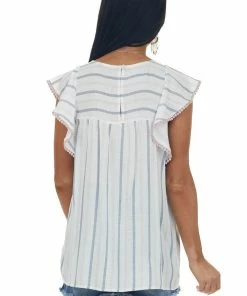 Staccato Ivory Striped Rounded Neckline Babydoll Blouse