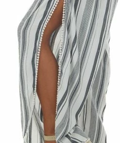 ANGIE Ivory Striped Smocked Wrap Leg Strapless Jumpsuit