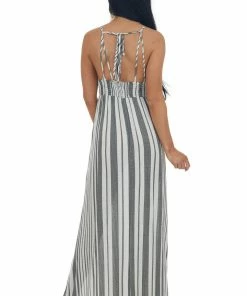 Timing Ivory Striped V Neck Sleeveless Maxi Dress Dresses 12 Timing Ivory Striped V Neck Sleeveless Maxi Dress Dresses