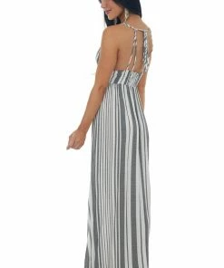 Timing Ivory Striped V Neck Sleeveless Maxi Dress Dresses 11 Timing Ivory Striped V Neck Sleeveless Maxi Dress Dresses