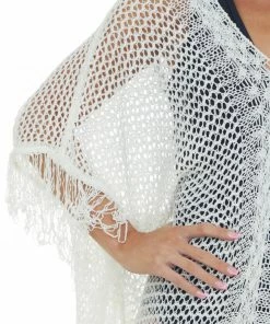 143 Story Ivory V Neck Fringe Open Knit Swim Cover Up Accessories 13 143 Story Ivory V Neck Fringe Open Knit Swim Cover Up Accessories