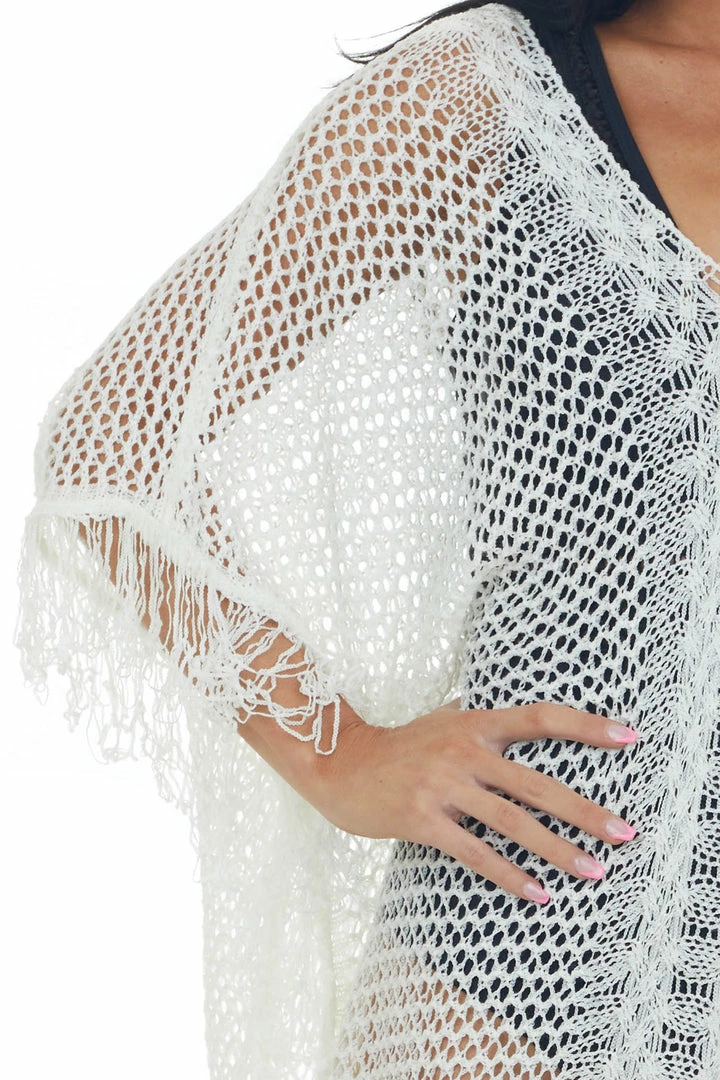 143 Story Ivory V Neck Fringe Open Knit Swim Cover Up Accessories 8 143 Story Ivory V Neck Fringe Open Knit Swim Cover Up Accessories