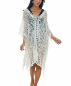 143 Story Ivory V Neck Fringe Open Knit Swim Cover Up Accessories 10 143 Story Ivory V Neck Fringe Open Knit Swim Cover Up Accessories