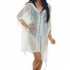 143 Story Ivory V Neck Fringe Open Knit Swim Cover Up Accessories