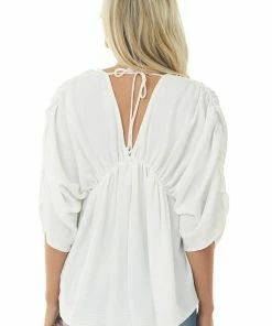 143 Story Tops Ivory V Neck Half Sleeve Babydoll Flowy Blouse 12 143 Story Tops Ivory V Neck Half Sleeve Babydoll Flowy Blouse