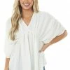 143 Story Tops Ivory V Neck Half Sleeve Babydoll Flowy Blouse