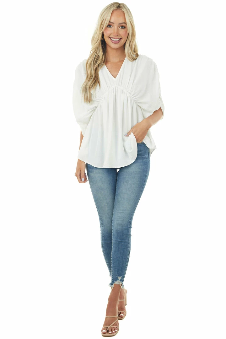 143 Story Tops Ivory V Neck Half Sleeve Babydoll Flowy Blouse 4 143 Story Tops Ivory V Neck Half Sleeve Babydoll Flowy Blouse
