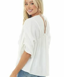 143 Story Tops Ivory V Neck Half Sleeve Babydoll Flowy Blouse 11 143 Story Tops Ivory V Neck Half Sleeve Babydoll Flowy Blouse
