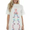 143 Story Dresses Ivory Woven Dress With Floral Embroidered Detail
