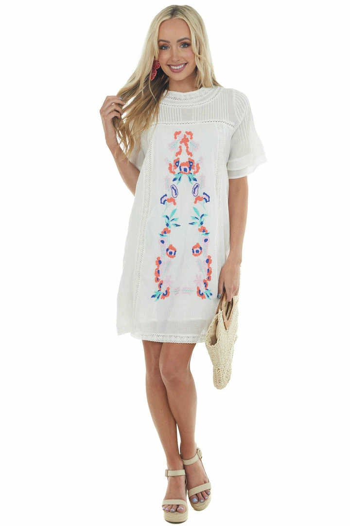 143 Story Dresses Ivory Woven Dress With Floral Embroidered Detail 4 143 Story Dresses Ivory Woven Dress With Floral Embroidered Detail