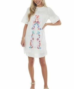 143 Story Dresses Ivory Woven Dress With Floral Embroidered Detail 10 143 Story Dresses Ivory Woven Dress With Floral Embroidered Detail