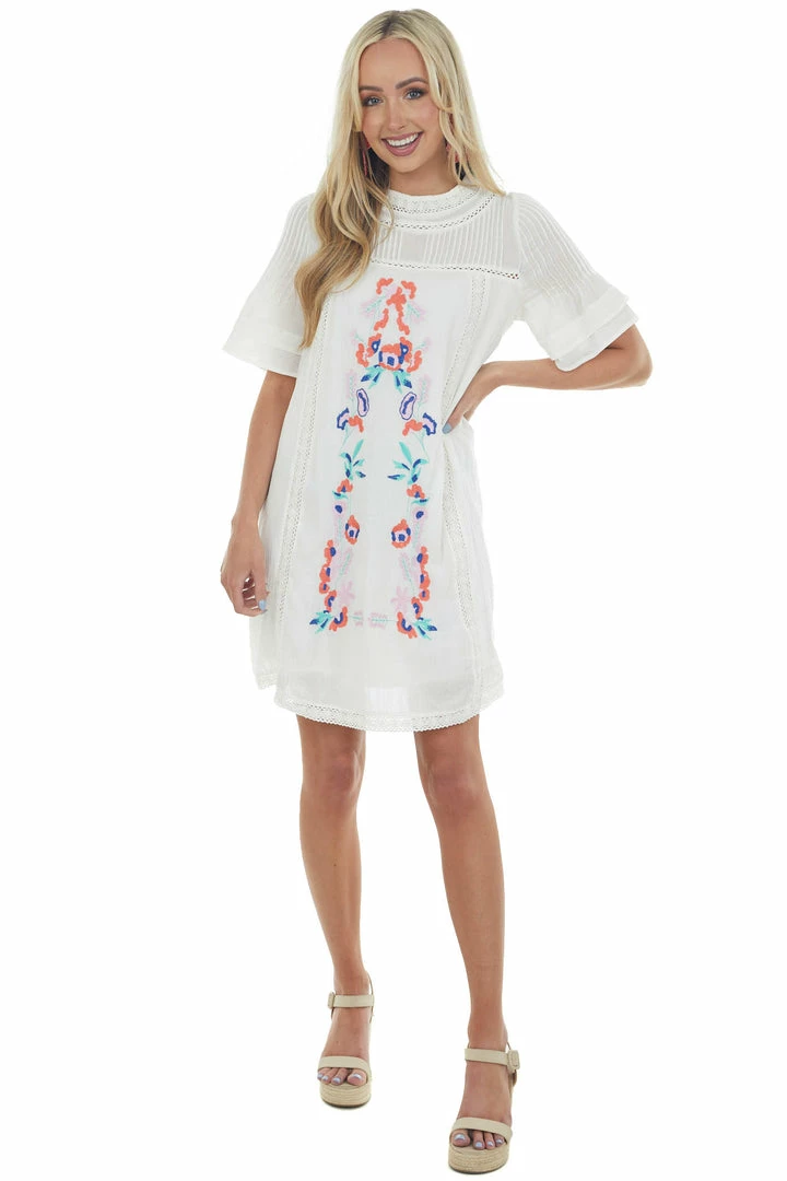 143 Story Dresses Ivory Woven Dress With Floral Embroidered Detail 5 143 Story Dresses Ivory Woven Dress With Floral Embroidered Detail