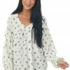 Ces Femme Ivory And Black Floral Print Babydoll Blouse 2 Ces Femme Ivory And Black Floral Print Babydoll Blouse