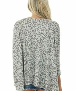 La Miel Ivory And Grey Oversized Leopard Print Batwing Top Tops