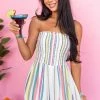 ANGIE Ivory Colorful Stripe Print Strapless Romper