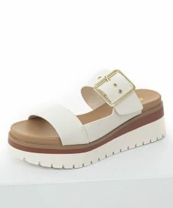 FORTUNE DYNAMIC Shoes Ivory Platform Gold Buckle Strap Slip On Sandals