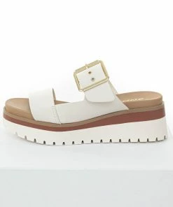 FORTUNE DYNAMIC Shoes Ivory Platform Gold Buckle Strap Slip On Sandals