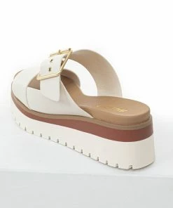 FORTUNE DYNAMIC Shoes Ivory Platform Gold Buckle Strap Slip On Sandals
