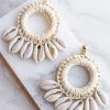 Fame Accessories Ivory Raffia Circle Sea Shell Drop Earrings