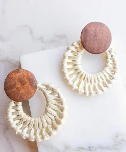 Fame Accessories Ivory Raffia Wood Circle Drop Earrings
