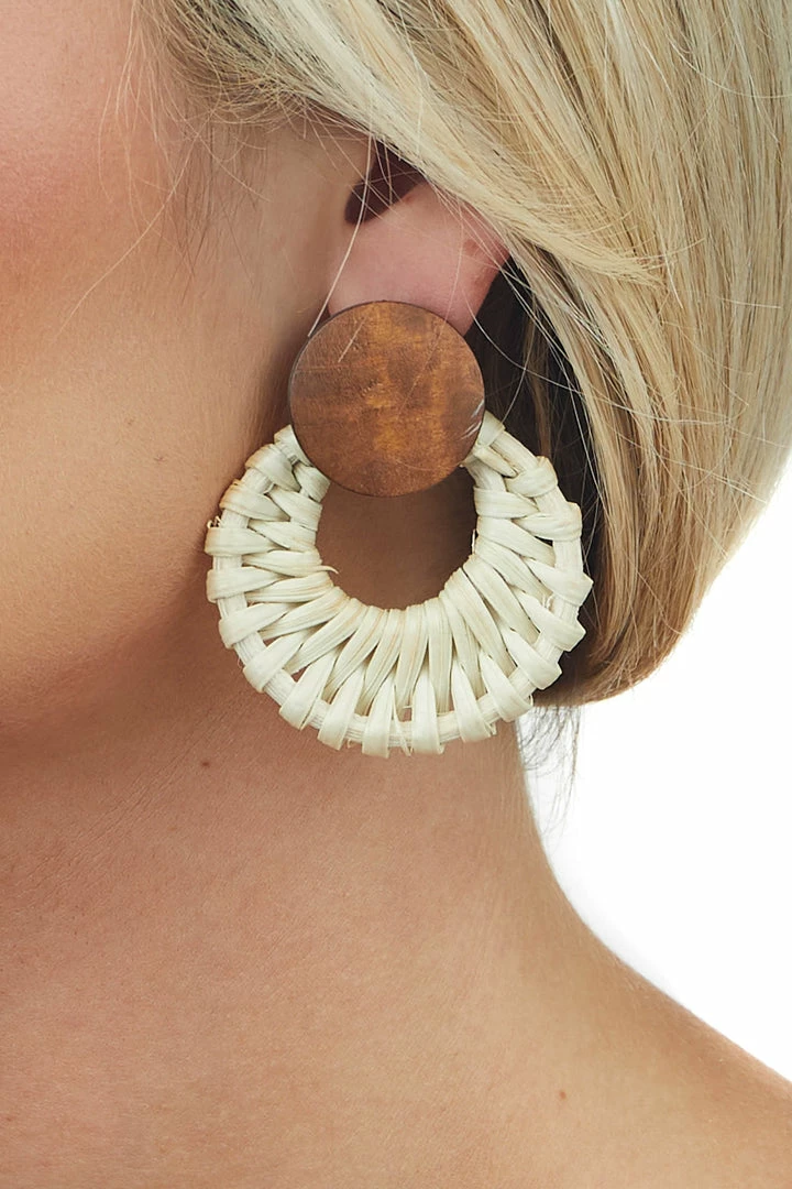 Fame Accessories Ivory Raffia Wood Circle Drop Earrings 4 Fame Accessories Ivory Raffia Wood Circle Drop Earrings
