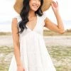 HYFVE Ivory Smocked V Neck Babydoll Tiered Mini Dress Dresses