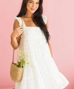 Vine & Love Ivory Swiss Dot Ruffle Strap Tiered Dress